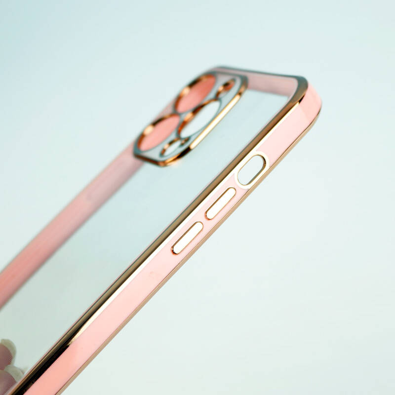 قاب ژله ای ساده دور رنگی محافظ لنزدار iPhone 13 Pro صورتی