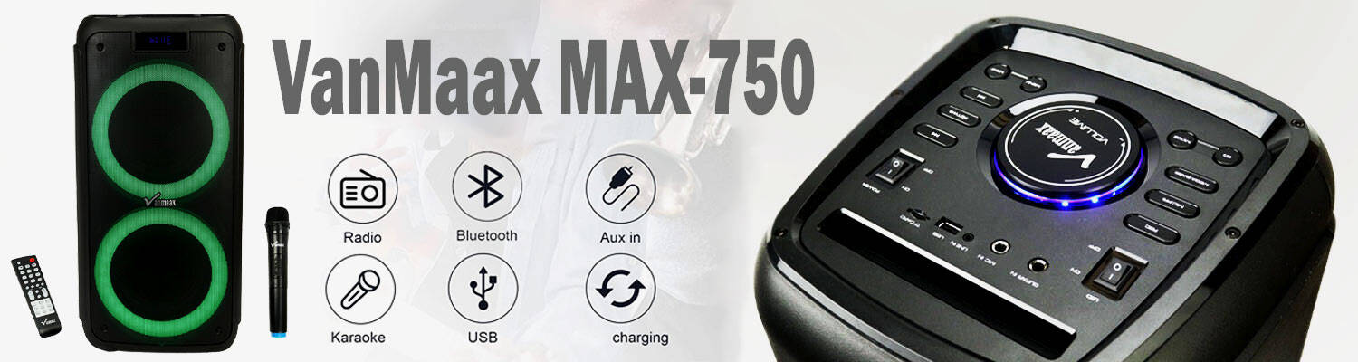 اسپیکر چمدانی بلوتوثی رم و فلش خور Vanmaax MAX-750 + میکروفون و ریموت کنترل