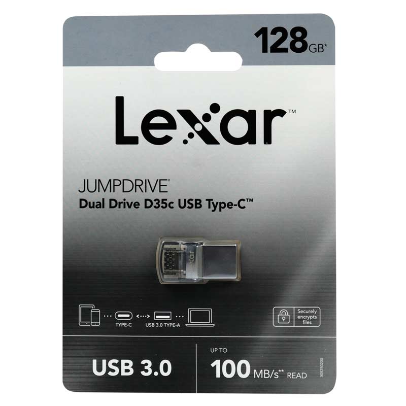فلش ۱۲۸ گیگ لکسار Lexar JumpDrive D35c OTG Type-C USB3.0