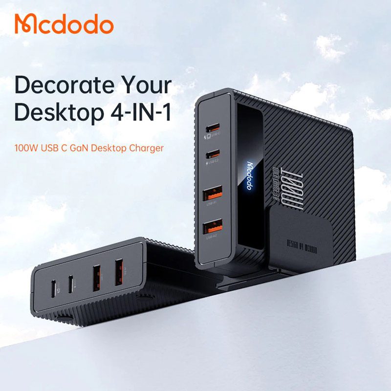 شارژر دیواری فست شارژ Mcdodo CH-1802 4Port GaN 5A QC4.0 PD3.0 100W + کابل تبدیل تایپ سی شارژر دیواری فست شارژ Mcdodo CH-1802 4Port GaN 5A QC4.0 PD3.0 100W + کابل تبدیل تایپ سی