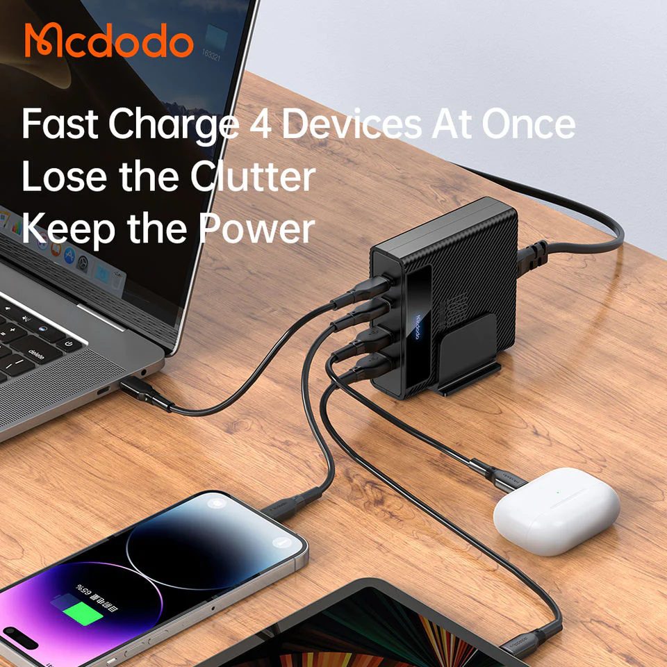 شارژر دیواری فست شارژ Mcdodo CH-1802 4Port GaN 5A QC4.0 PD3.0 100W + کابل تبدیل تایپ سی شارژر دیواری فست شارژ Mcdodo CH-1802 4Port GaN 5A QC4.0 PD3.0 100W + کابل تبدیل تایپ سی