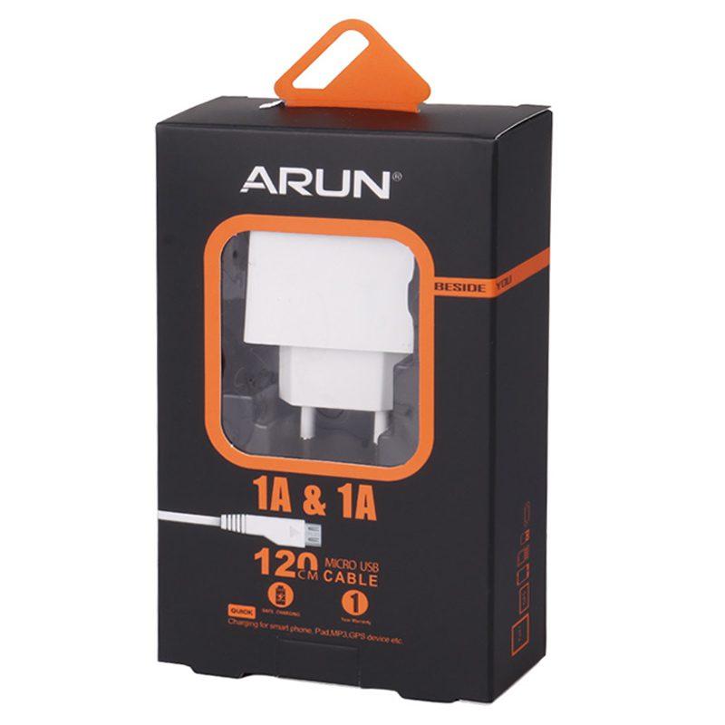 شارژر سیم وصل میکرو یو اس بی arun u1001 1a 5w + یک پورت usb شارژر سیم وصل میکرو یو اس بی arun u1001 1a 5w + یک پورت usb