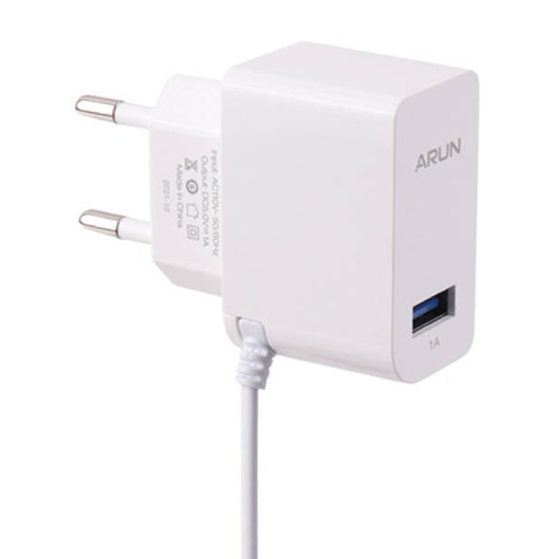 شارژر سیم وصل میکرو یو اس بی arun u1001 1a 5w + یک پورت usb شارژر سیم وصل میکرو یو اس بی arun u1001 1a 5w + یک پورت usb