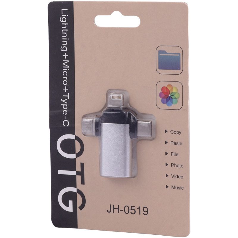 تبدیل jh-0519 otg usb to microusb / lightning / type-c تبدیل jh-0519 otg usb to microusb / lightning / type-c