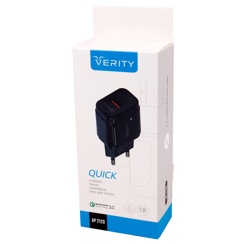 شارژر دیواری فست شارژ verity ap-2120 qc3.0 3a 18w + کابل تایپ سی شارژر دیواری فست شارژ verity ap-2120 qc3.0 3a 18w + کابل تایپ سی