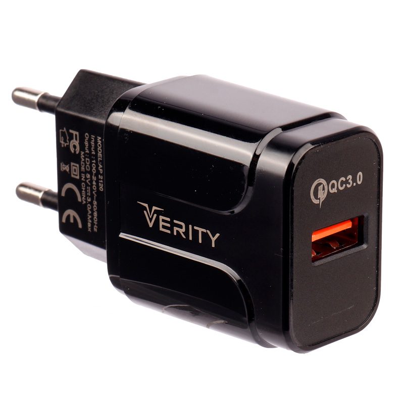 شارژر دیواری فست شارژ verity ap-2120 qc3.0 3a 18w + کابل تایپ سی شارژر دیواری فست شارژ verity ap-2120 qc3.0 3a 18w + کابل تایپ سی