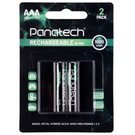 باتری دوتایی نیم قلمی شارژی Panatech Rechargeable Ni-MH HR03 AAA 1000mAh