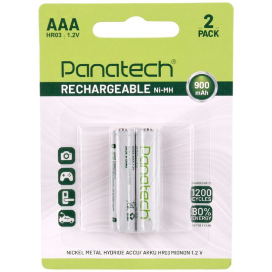 باتری دوتایی نیم قلمی شارژی panatech rechargeable ni-mh hr03 aaa 900mah