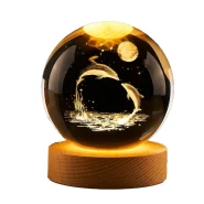 چراغ خواب گوی شیشه ای 3d طرح دلفین و ماه عاشقانه