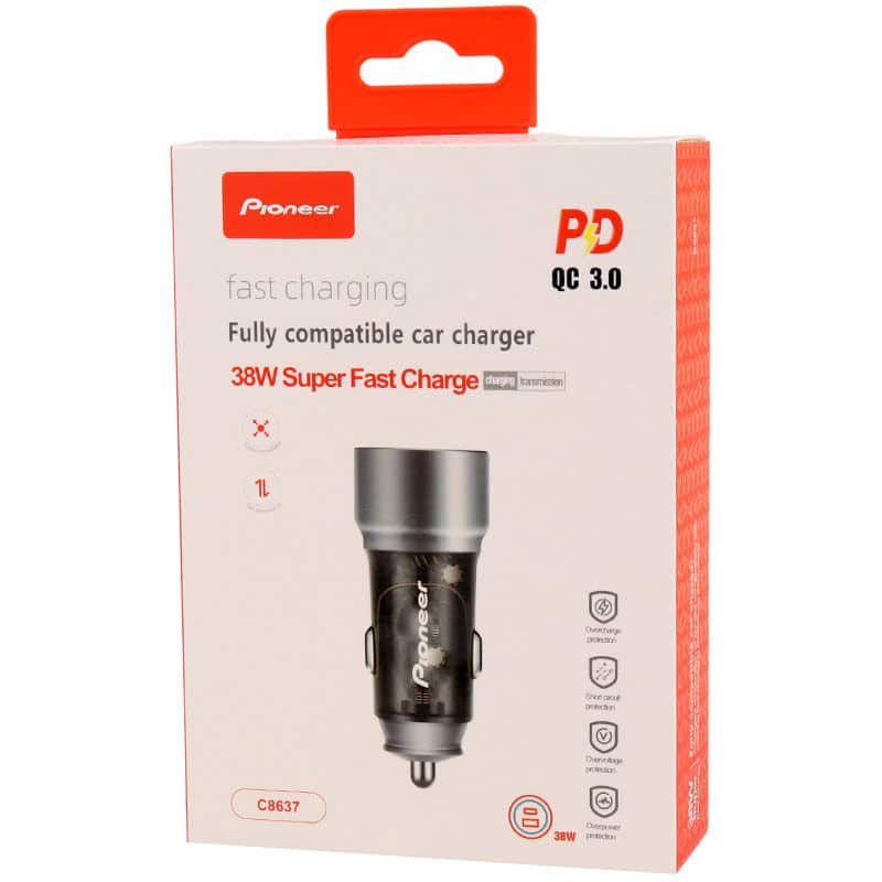 شارژر فندکی فست شارژ pioneer c8637 qc3.0 pd 3a 20w شارژر فندکی فست شارژ pioneer c8637 qc3.0 pd 3a 20w