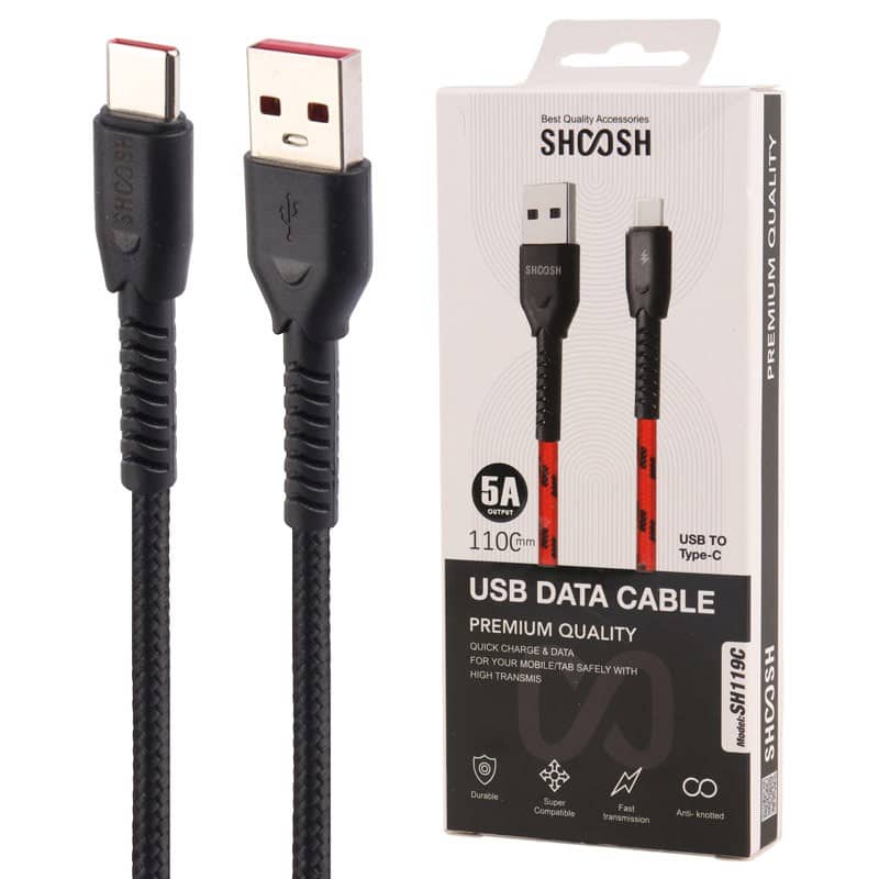 کابل تایپ سی فست شارژ shoosh sh119c 5a 1.1m