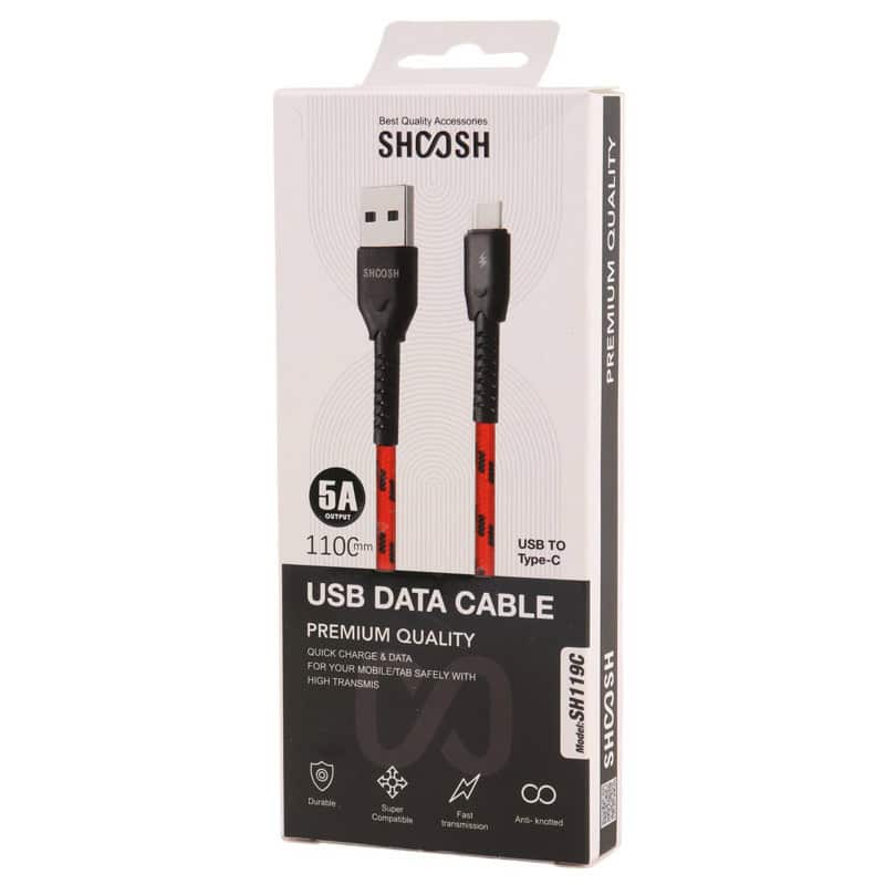 کابل تایپ سی فست شارژ shoosh sh119c 5a 1.1m