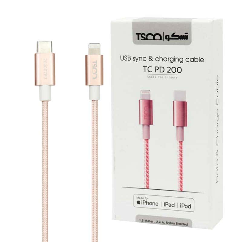 کابل تبدیل فست شارژ tsco tc pd200 type-c to lightning 2.4a 1.5m کابل تبدیل فست شارژ tsco tc pd200 type-c to lightning 2.4a 1.5m