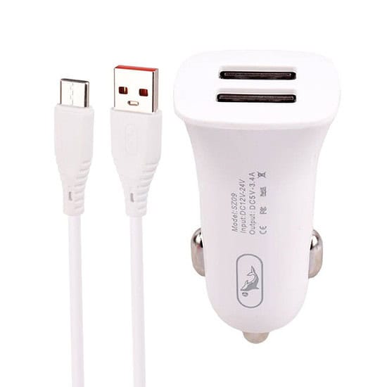 شارژر فندکی فست شارژ sky dolphin sz09t 3.4a 15w + کابل تایپ سی