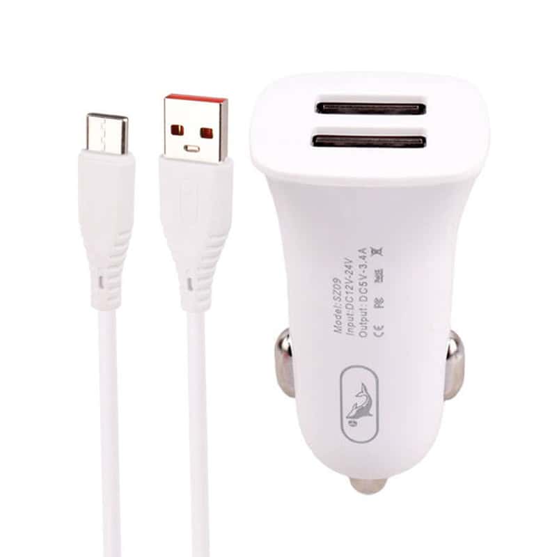 شارژر فندکی فست شارژ sky dolphin sz09t 3.4a 15w + کابل تایپ سی شارژر فندکی فست شارژ sky dolphin sz09t 3.4a 15w + کابل تایپ سی