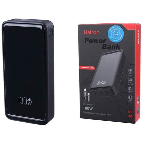 پاور بانک فست شارژ هترون HPB2055G QC PD 100W ظرفیت 20000 میلی آمپر ساعت