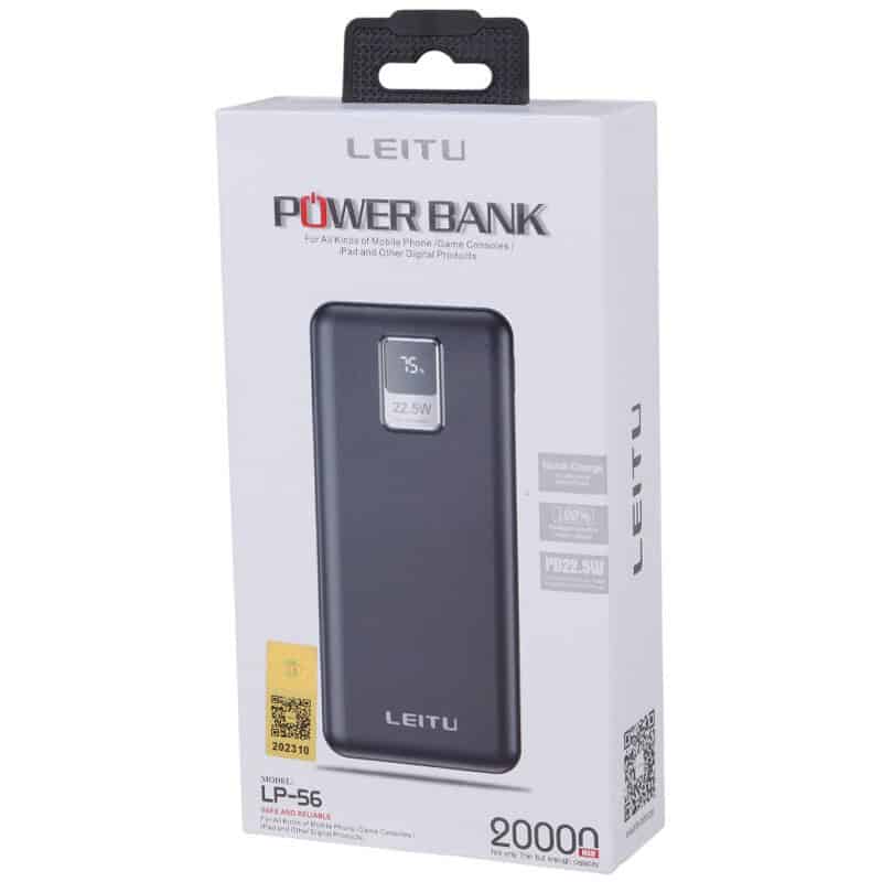 پاوربانک فست شارژ لیتو LP-56 QC PD 22.5W ظرفیت 20000 میلی آمپر ساعت