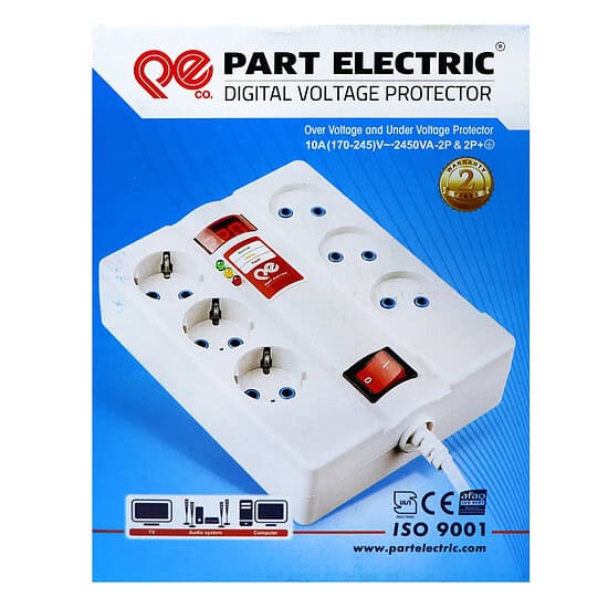 محافظ برق صوتی تصویری 6 خانه ارت دار پارت الکتریک PE7381 با کابل 3 متری