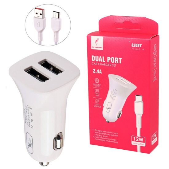 شارژر فندکی 12 وات اسکای دلفین SZ08 + کابل تایپ سی