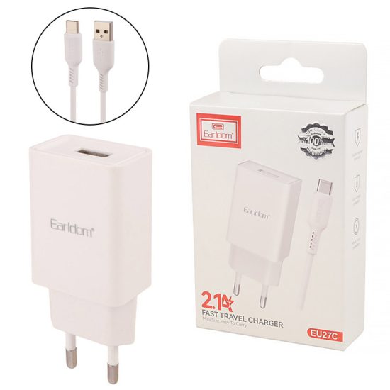 شارژر دیواری 10.5 وات ارلدام ES-EU27 2.1A + کابل تایپ سی