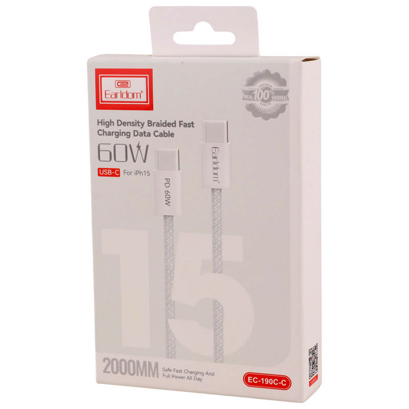 کابل دو سر تایپ سی فست شارژ 60 وات ارلدام EC-190C-C طول 2 متر