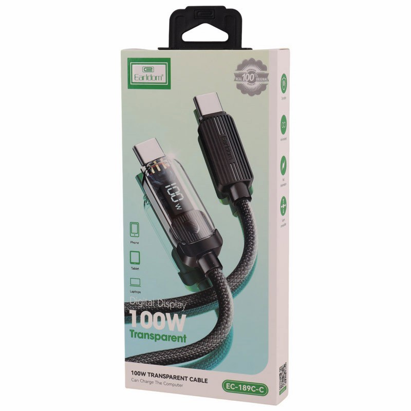 کابل دو سر تایپ سی فست شارژ 100 وات ارلدام EC-189C-C طول 1 متر