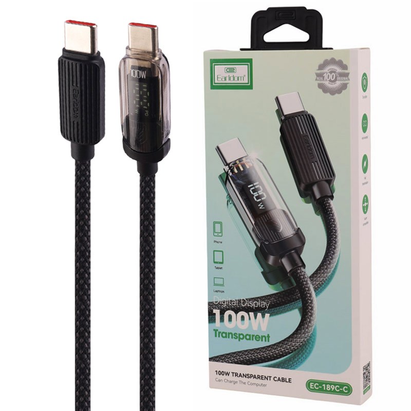 کابل دو سر تایپ سی فست شارژ 100 وات ارلدام EC-189C-C طول 1 متر