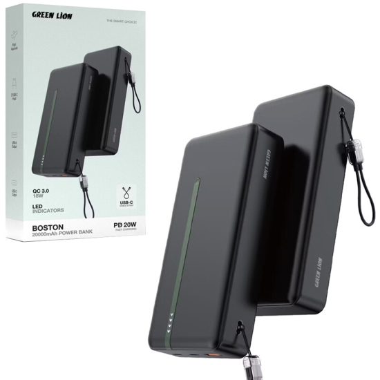 پاور بانک فست شارژ گرین لاین Boston GL-PX34 GNBOS20KPBBK QC3.0 PD 20W ظرفیت 20000 میلی آمپر ساعت