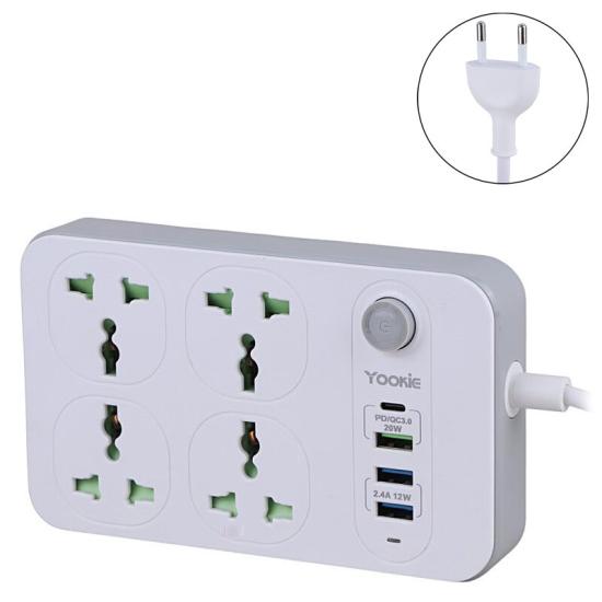 چند راهی 4 خانه یوکی EB01 با کابل 1.5 متری + شارژر USB و Type-C