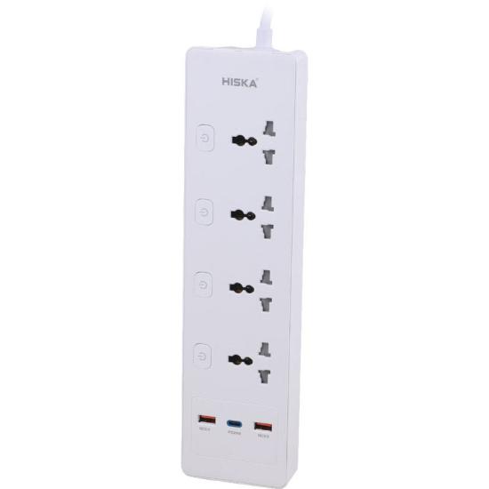 چند راهی 4 خانه هیسکا CH-5518UK با کابل 2 متری + شارژر USB و Type-C