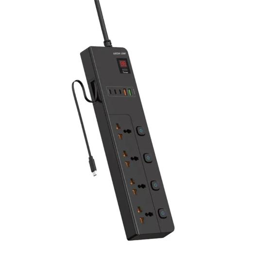 چند راهی 4 خانه گرین لاین GS-800 GNGS8PSKT2 با کابل 2 متری + شارژر USB و Type-C