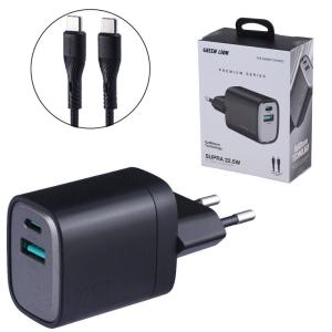 شارژر دیواری 22.5 وات گرین لاین Supra GL-WC34 GNG225EUTC GaN QC3.0 PD 3A + کابل تبدیل تایپ سی
